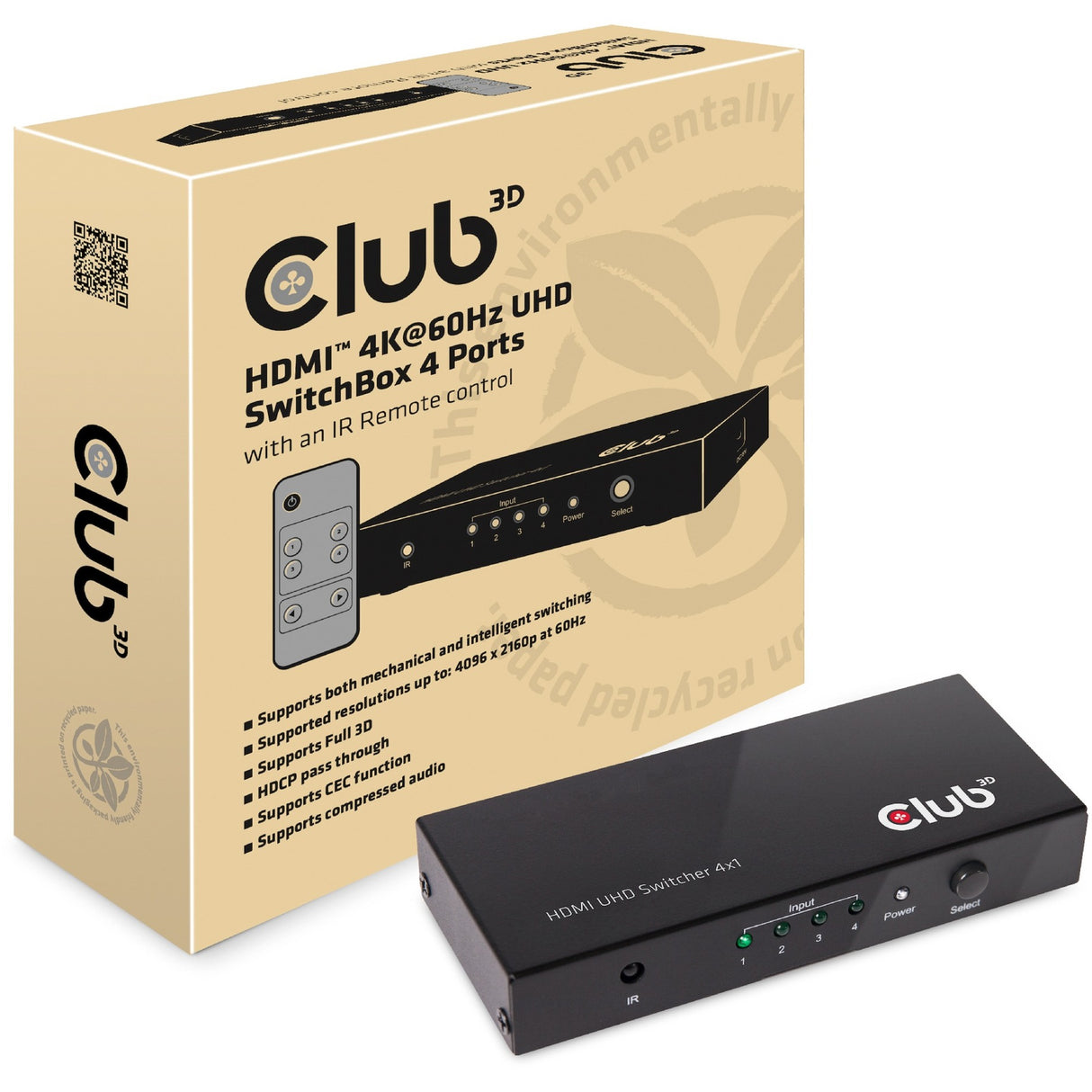 Club 3D HDMI 2.0 UHD Switchbox 4 porte