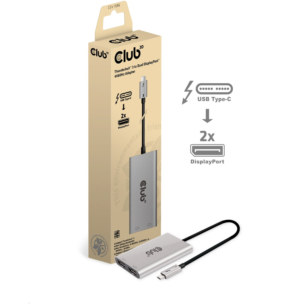 Club 3D Thunderbolt 3 à Dual Displayport