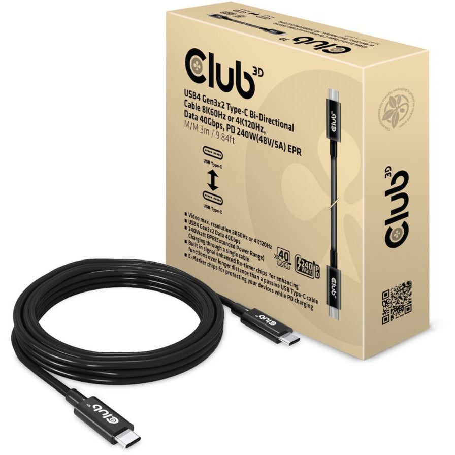 Club 3D USB4 Gen3x2 Type-C BI-Directional cable, 3 meters