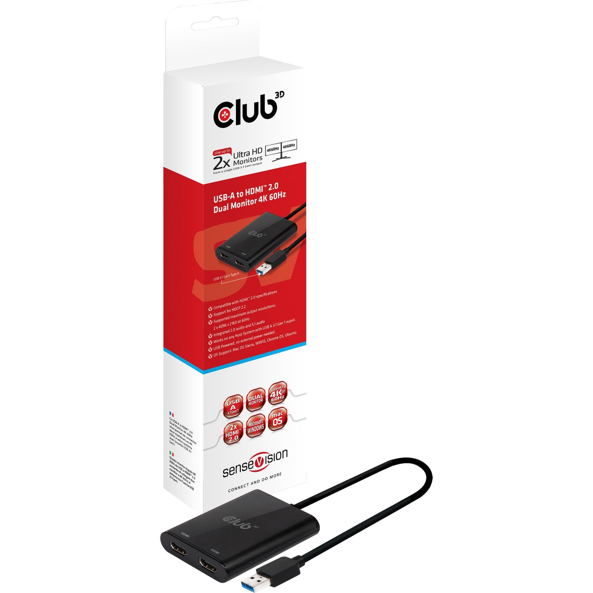 Club 3D USB 3.2 Gen1 Type A to HDMI Dual Monitor 4K 60HZ