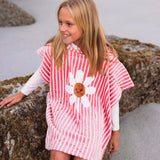 Daisy flower | red and white cotton beach poncho 65 x 65 cm