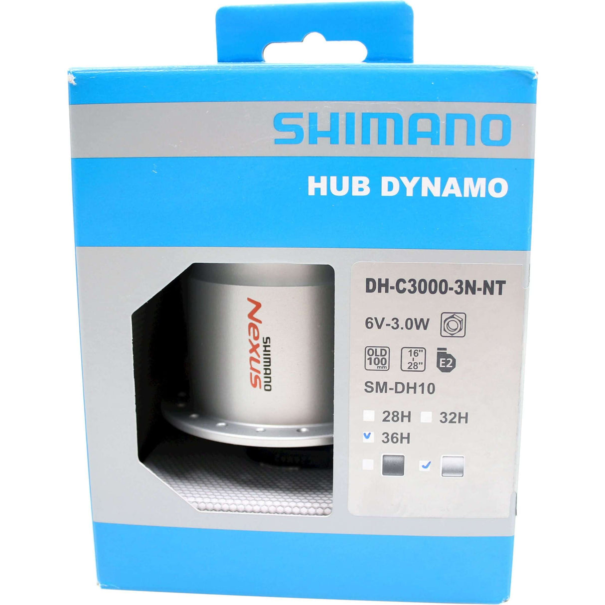 Shimano Dynamo Hub 100 36 Silver DH-C3000 6V 3.0W Nut