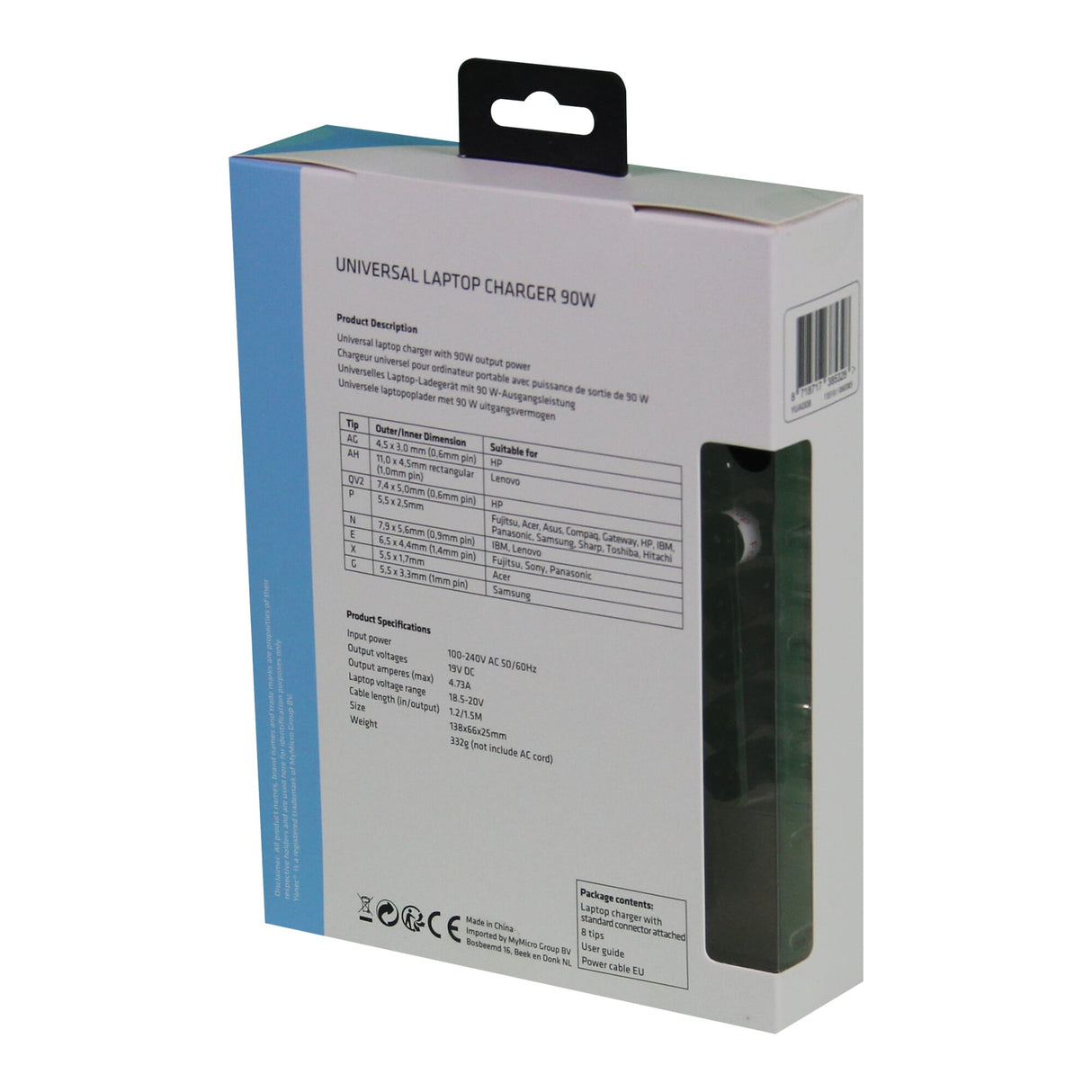 Universal Yanec Universal Laptop CA Adaptador 90W com 8 dicas - Black