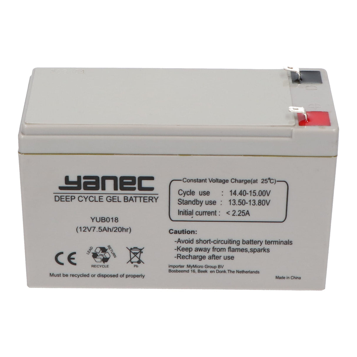 Yanec gelbatteri 12v 7.5ah