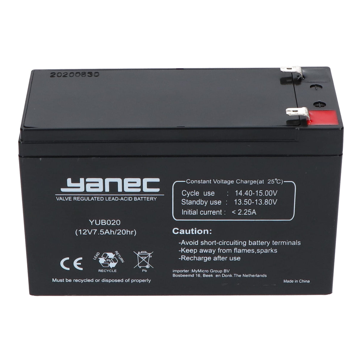 Batteria di piombo Yanec 12V 7,5ah (6,3 mm)