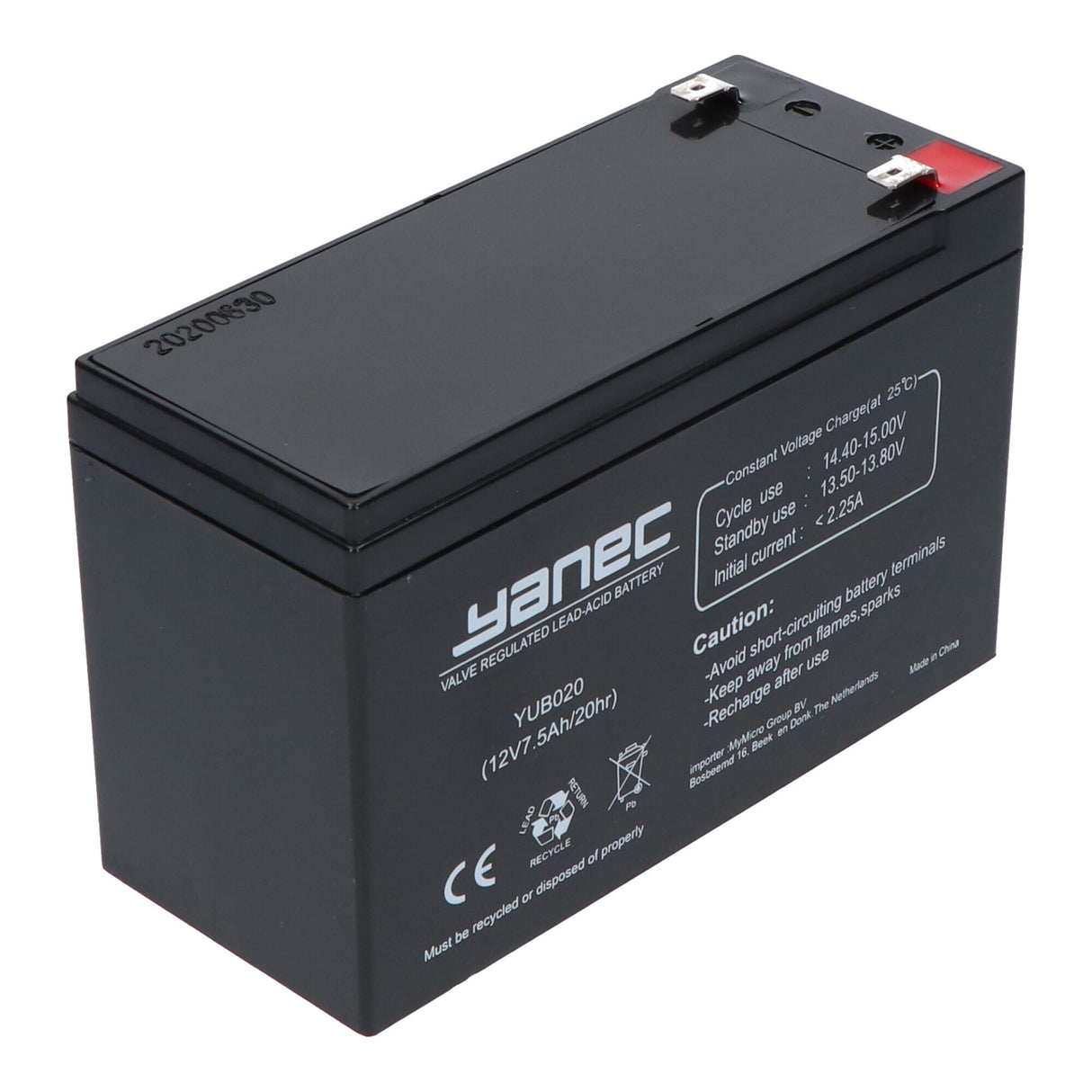 Batteria di piombo Yanec 12V 7,5ah (6,3 mm)