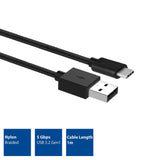 Handle USB-A mand til USB-C mandlig belastning og synkroniseringskabel 1m nylon