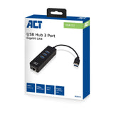 Act Connectivity USB Hub 3.2 3X USB-A Ethernet, czarny