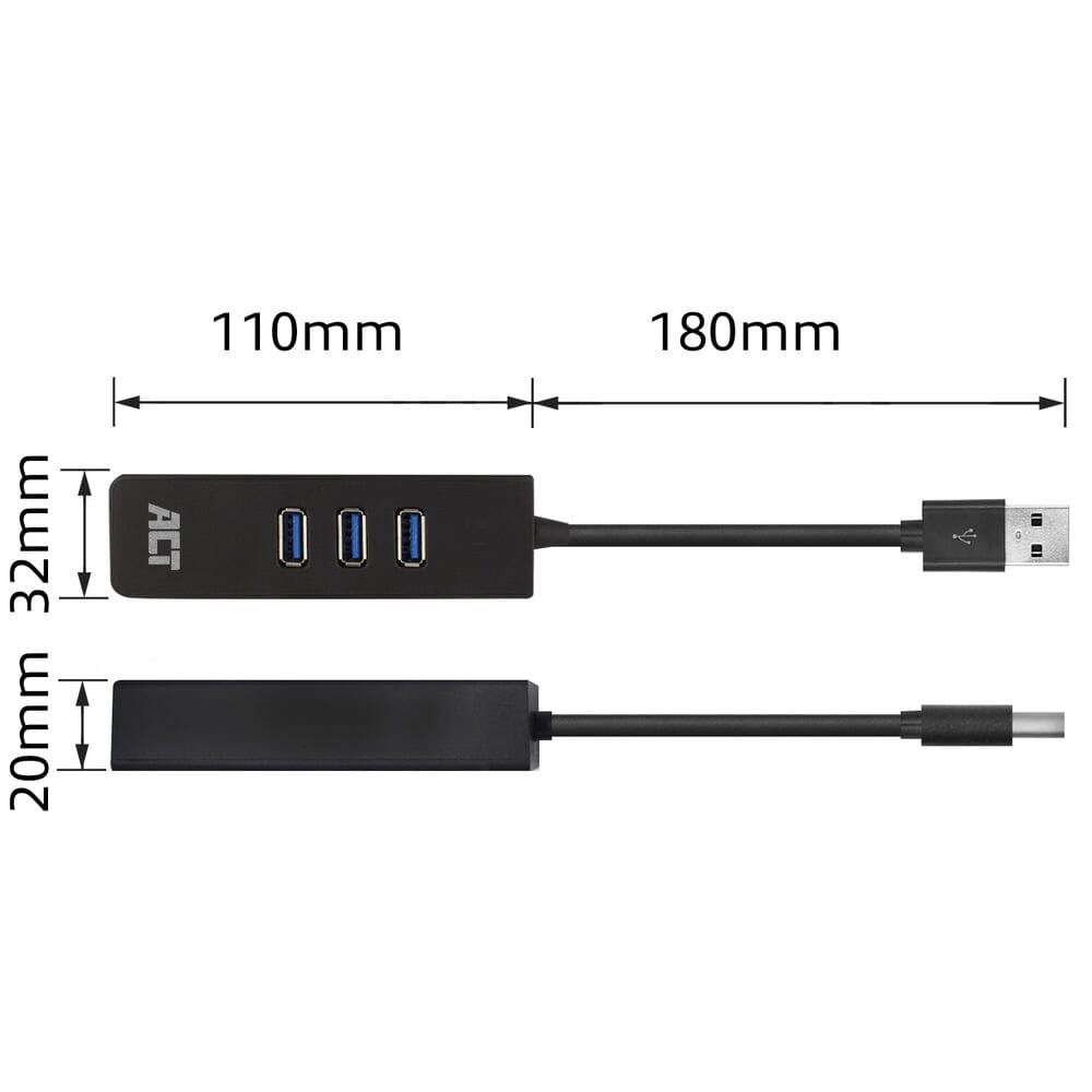 Act Connectivity USB Hub 3.2 3X USB-A Ethernet, czarny