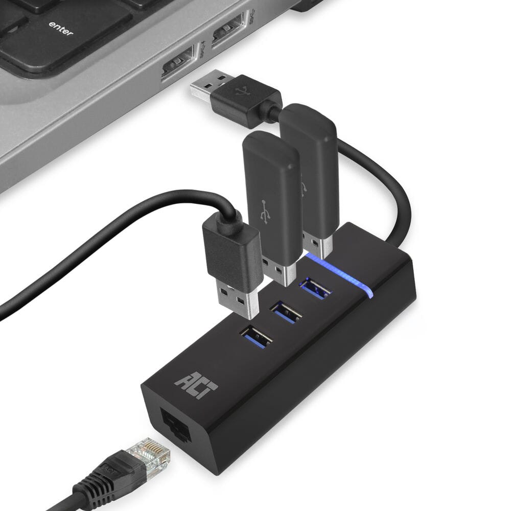 Act Connectivity USB Hub 3.2 3X USB-A Ethernet, czarny
