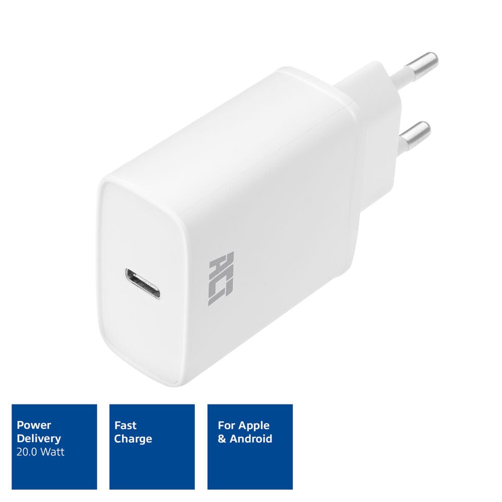 Act USB-C-oplader, 1-port, 20W, strømforsyning, hvid