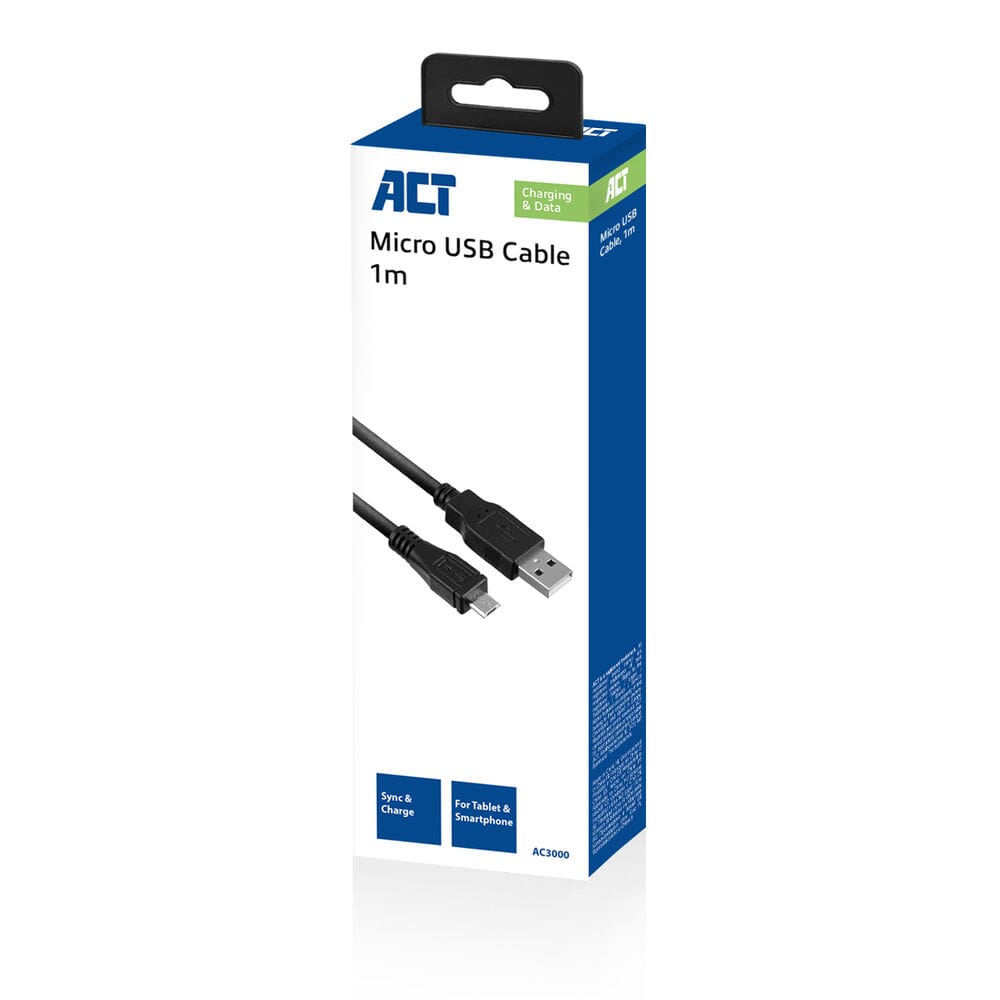 ACT USB 2.0 Loading and data cable A Male - Micro B Male 1 meter