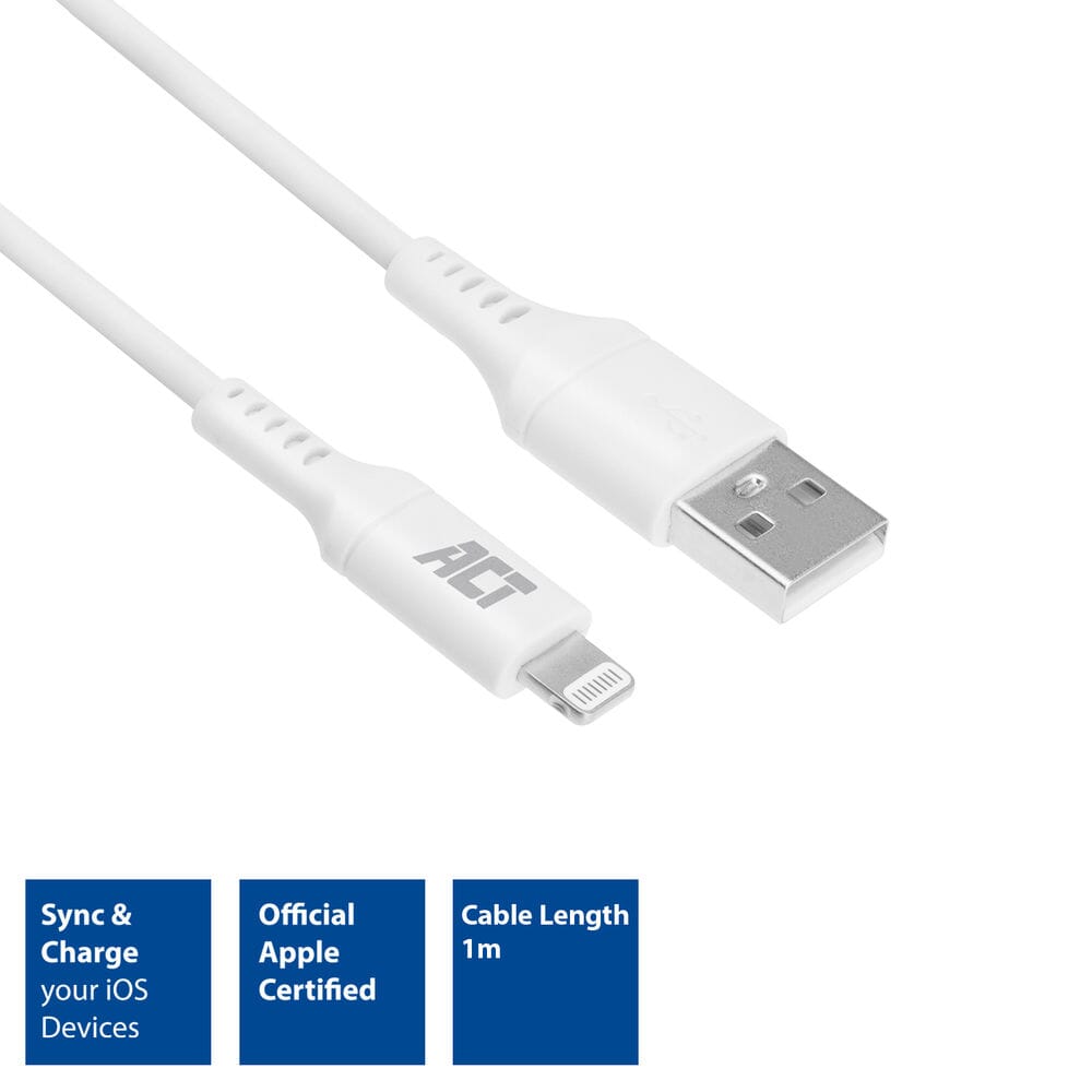 ACT USB A to Lightning Loading and Data cable 1m MFI Certified