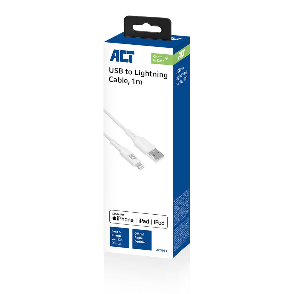 Act USB A to Lightning charging and data cable 1m MFI certified