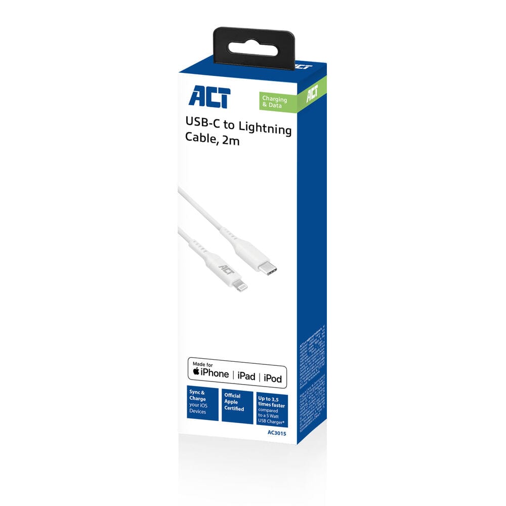 ACT USB-C til lynbelastning og datakabel 2m MFI-certificeret