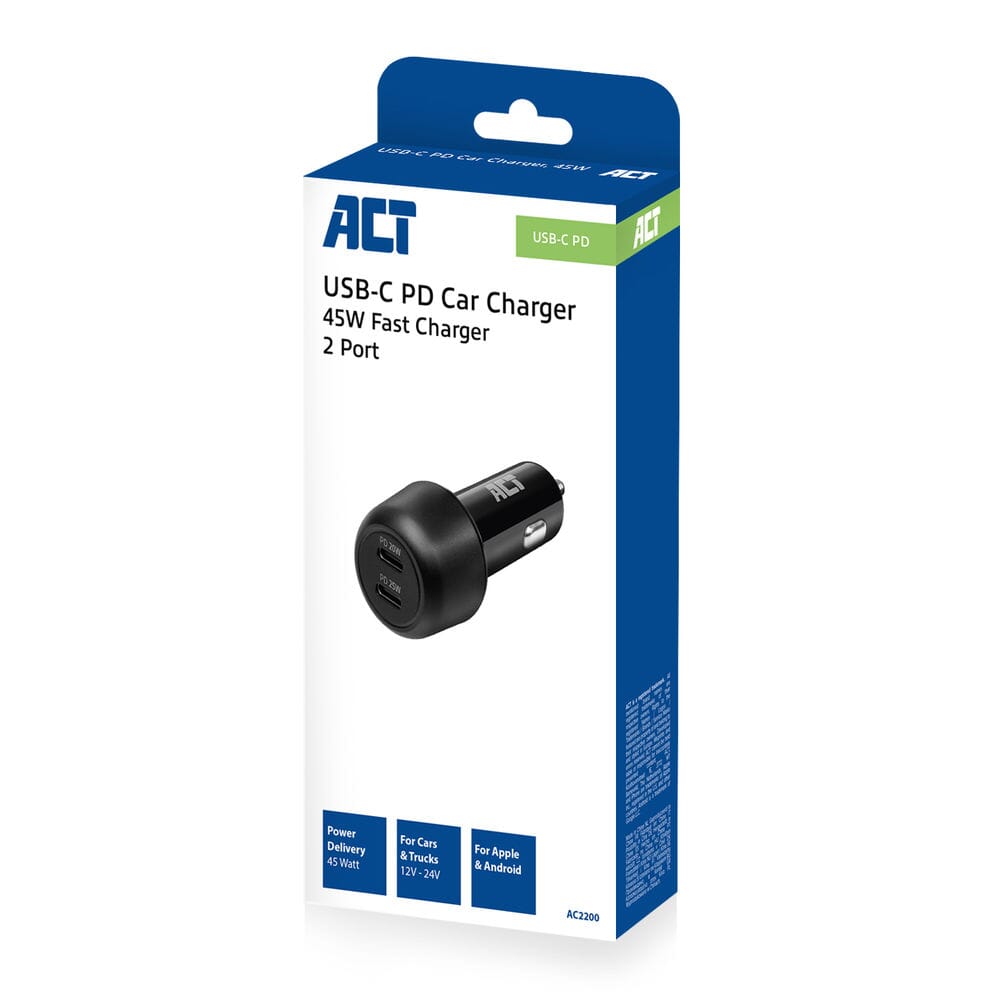 ACT 2-VOORTS USB-C rask ladningsbillader 45W