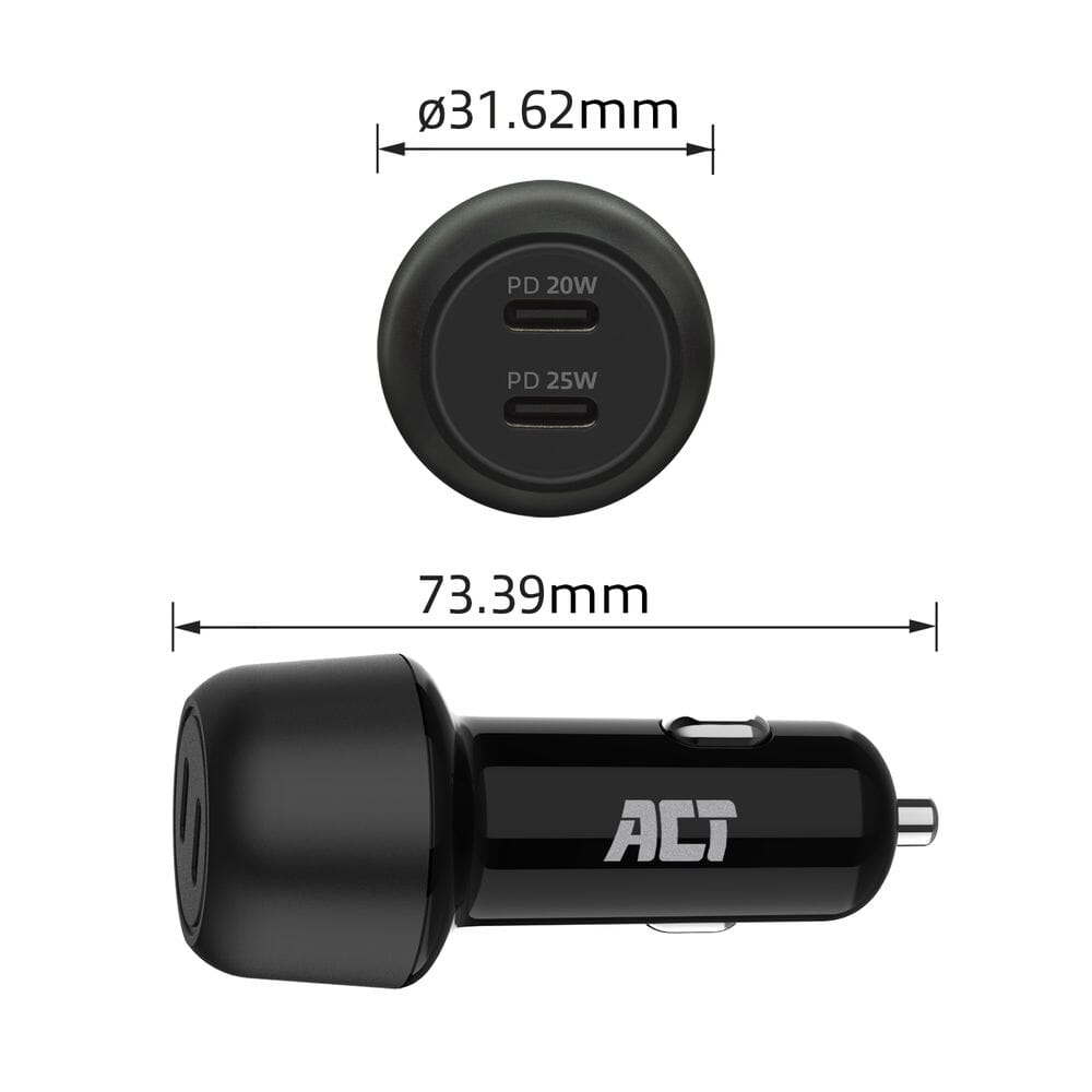 ACT 2-VOORTS USB-C rask ladningsbillader 45W