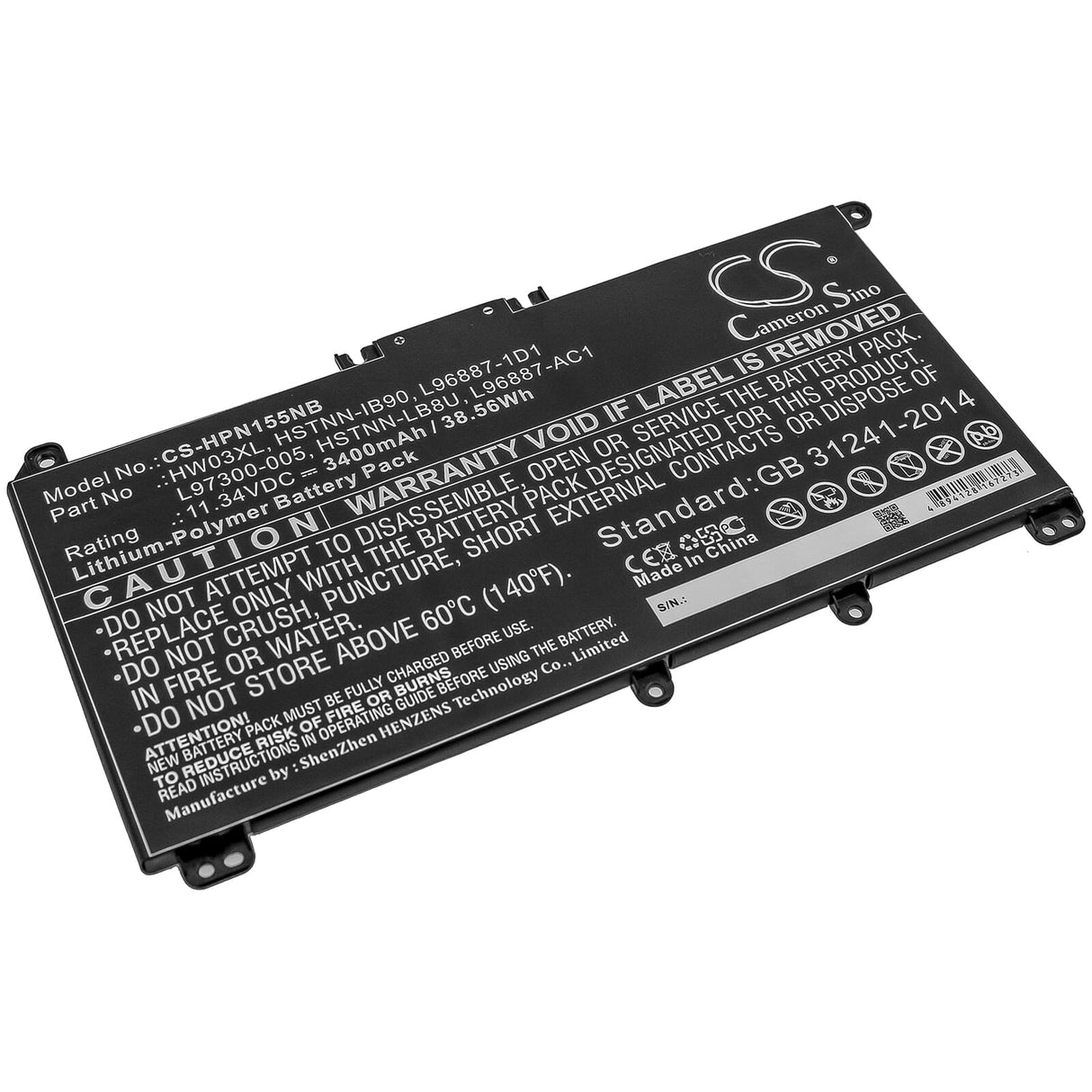 Batterie d'ordinateur portable de remplacement 3400mAh
