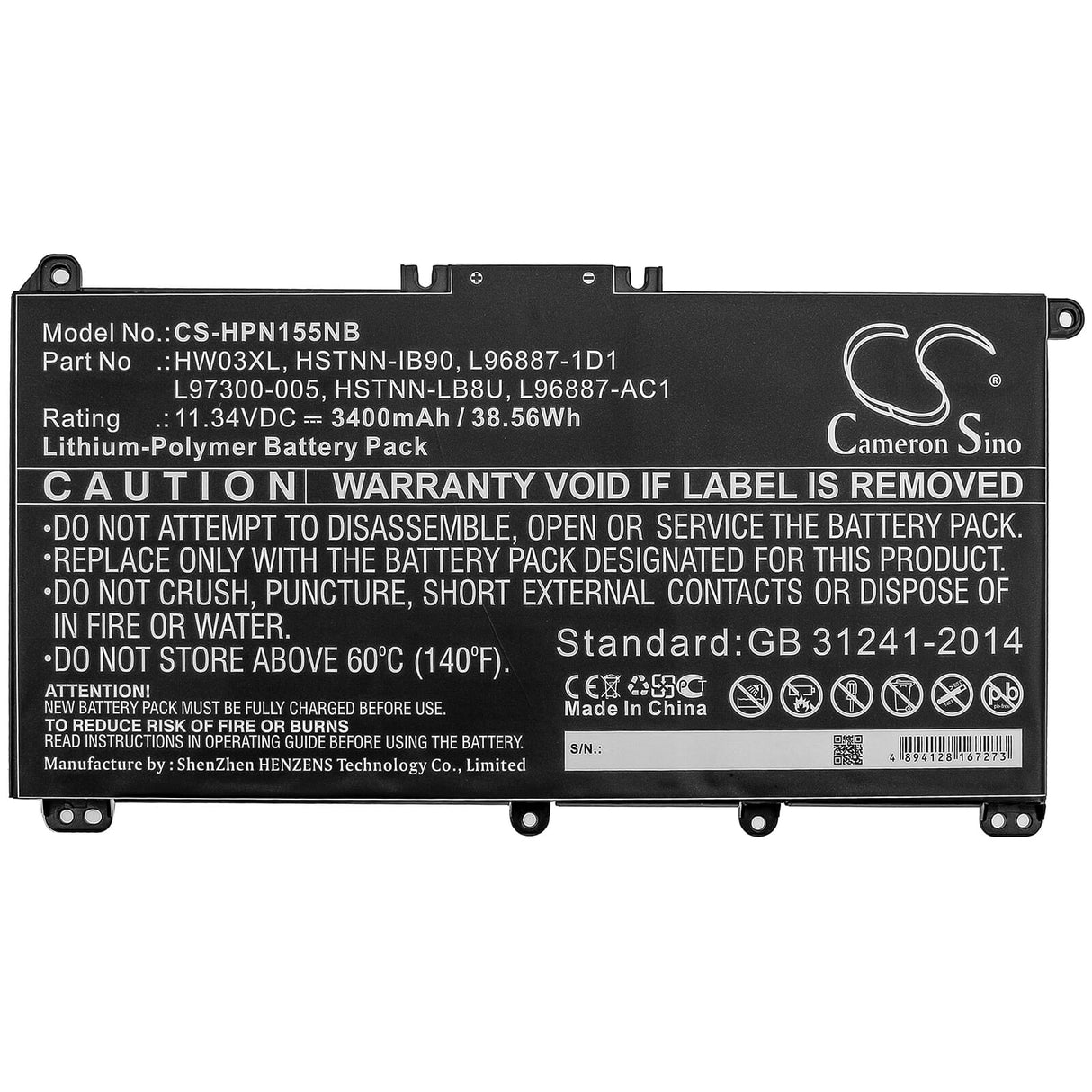 Batterie d'ordinateur portable de remplacement 3400mAh