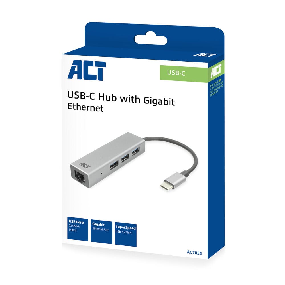 ACT USB-C HUB 3.0, 3x USB-A, Gigabit Ethernet