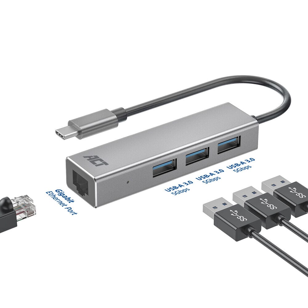 ACT USB-C HUB 3.0, 3x USB-A, Gigabit Ethernet