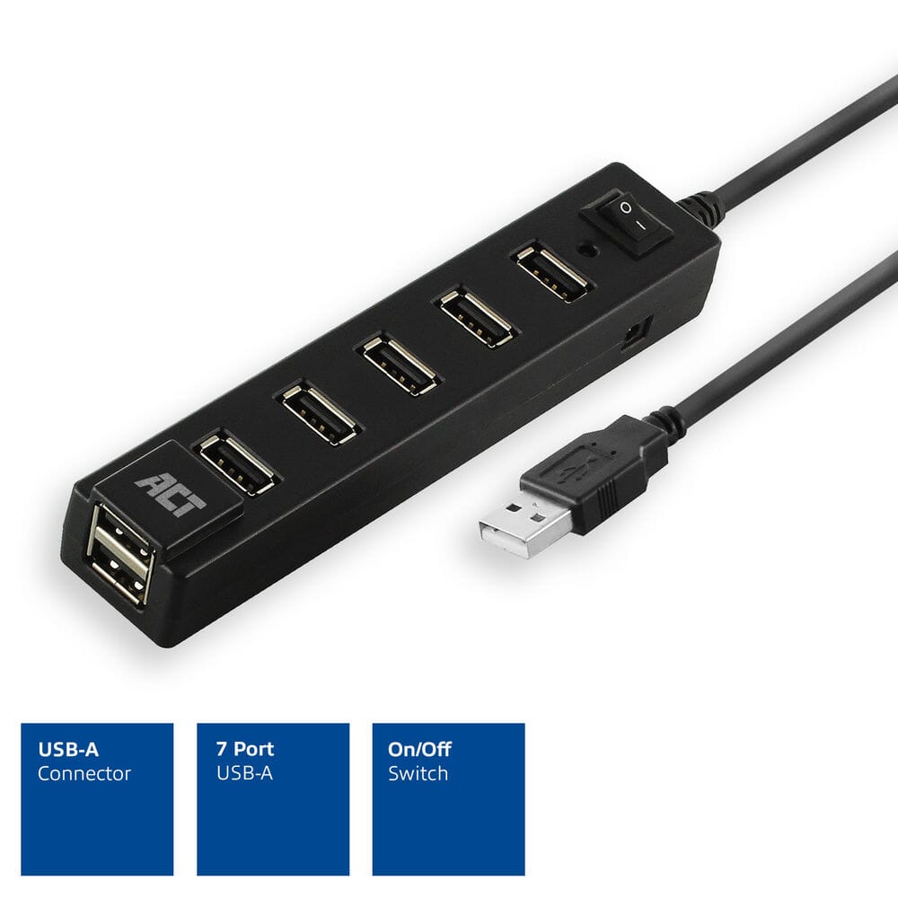 AKT -tilslutningsmuligheder USB Hub 7 Port med Aanen Out Switch