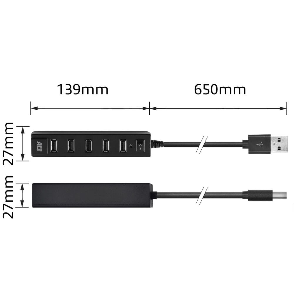 AKT -tilslutningsmuligheder USB Hub 7 Port med Aanen Out Switch