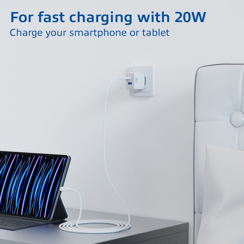 ACT Connectivity USB-C USB-A oplader 20W med levering PPP, QUIN