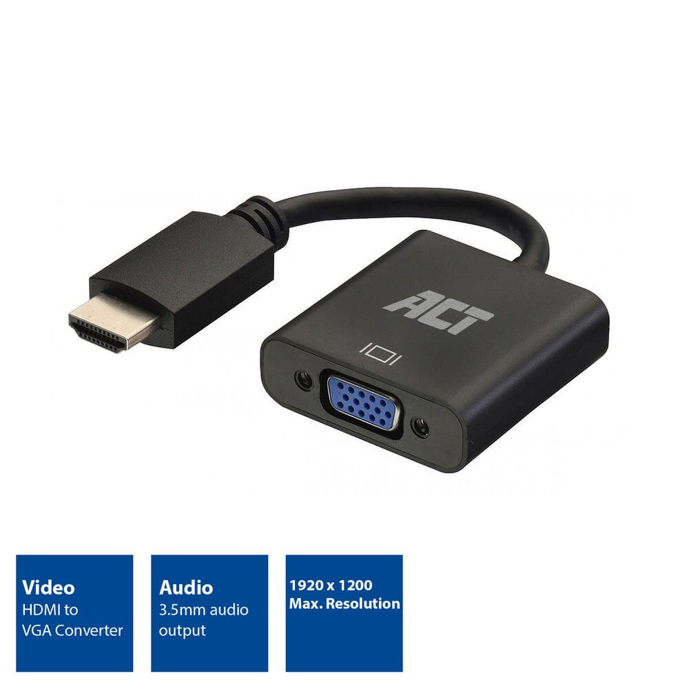 Handle 0,15 m, HDMI-A hann til VGA kvinnelig adapter, med lyd