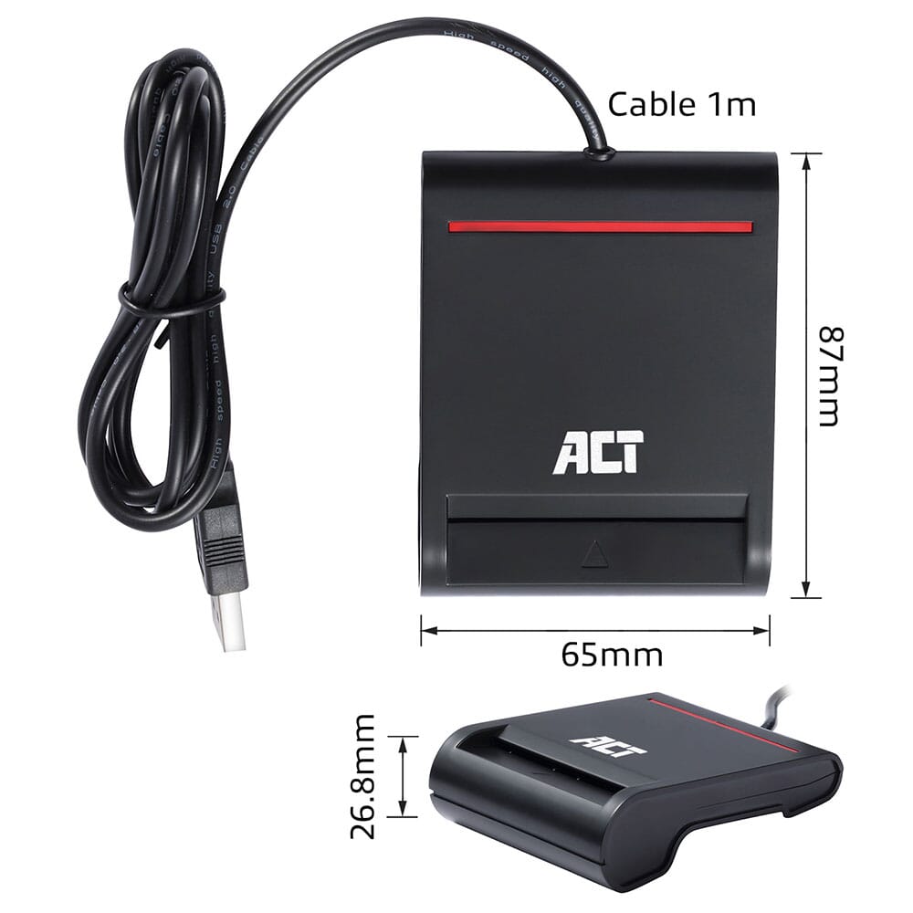 Act externe usb 2.0 smartcard eid kaartlezer, zwart