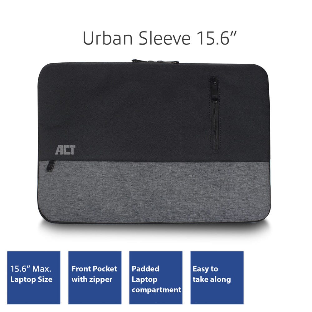 Act Urban Laptop Sleeve 15.6 inch, Black Gray