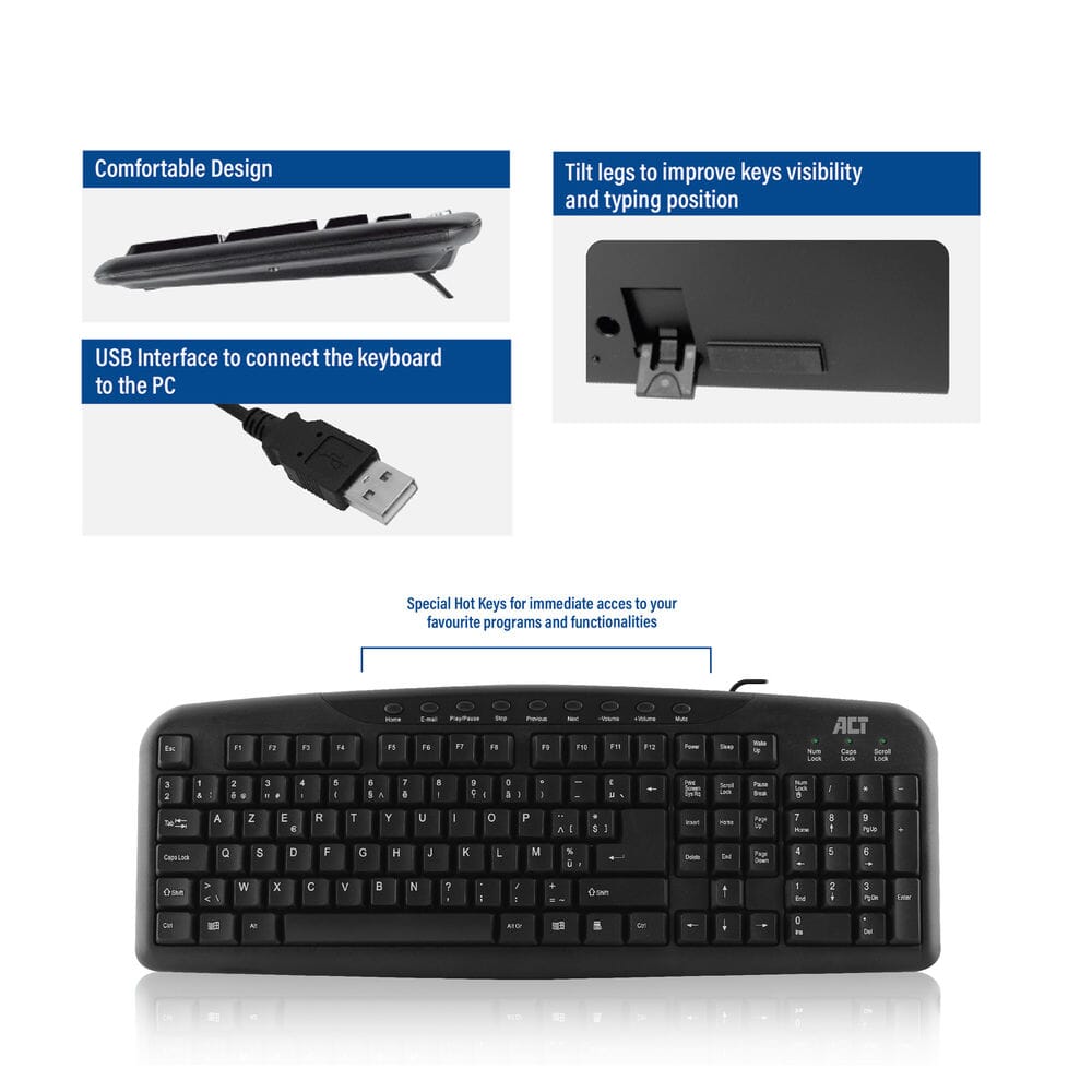 Aktirajte tipkovnico USB, Azerty, črna