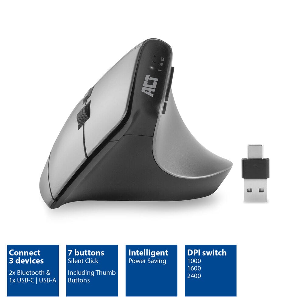 Act Connectivity Wireless ergonomic mouse with Bluetooth and USB-C