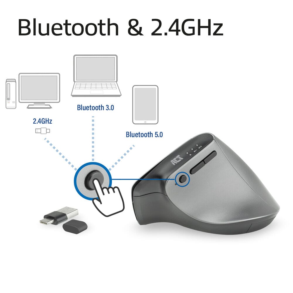 Act Connectivity Wireless ergonomic mouse with Bluetooth and USB-C