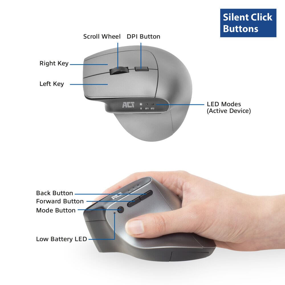 Act Connectivity Wireless ergonomic mouse with Bluetooth and USB-C