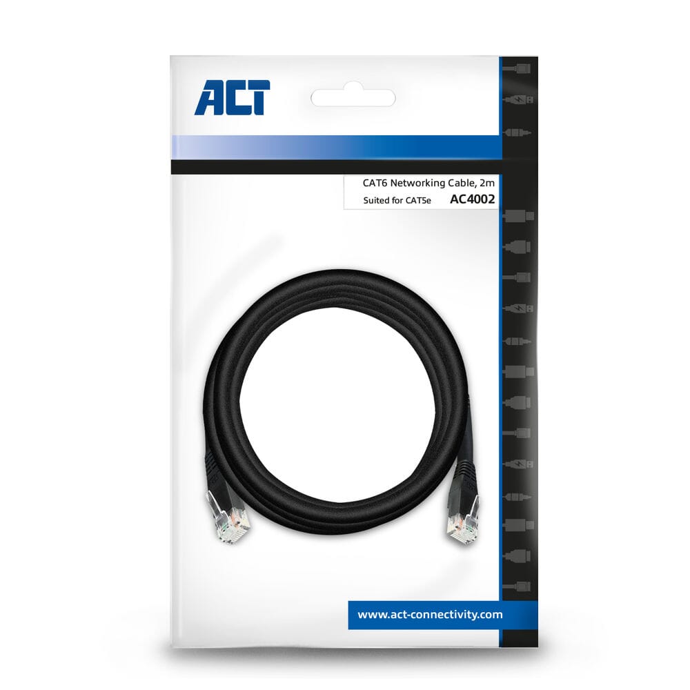 Act black 2.0 meters u utp cat6 patch cable with RJ45 ZIP BAG