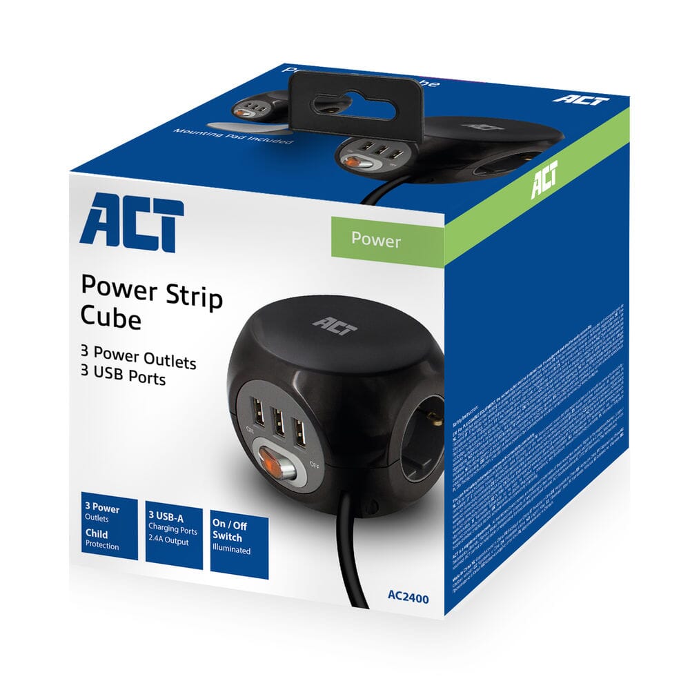 ACT Square Socket (PDU) mit 3 Sockets Typ F 1,5 m