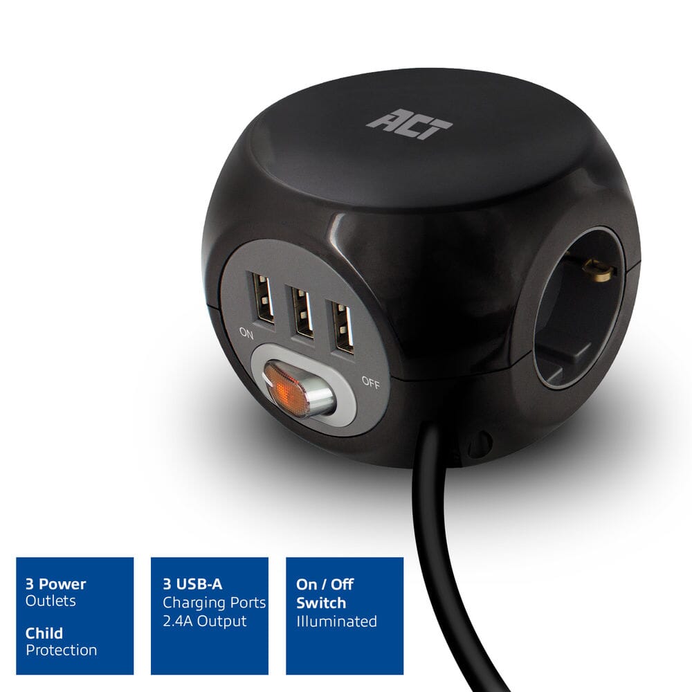 ACT Square Socket (PDU) mit 3 Sockets Typ F 1,5 m