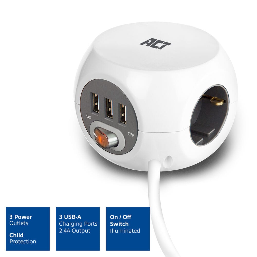 ACT Square Socket (PDU) mit 3 Sockets Typ F 1,5 m
