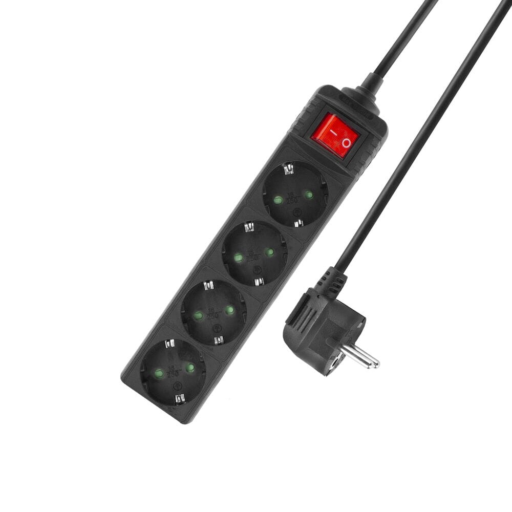 Act socket with switch, 4 sockets, 2 m, black