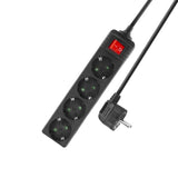 Act socket with switch, 4 sockets, 2 m, black