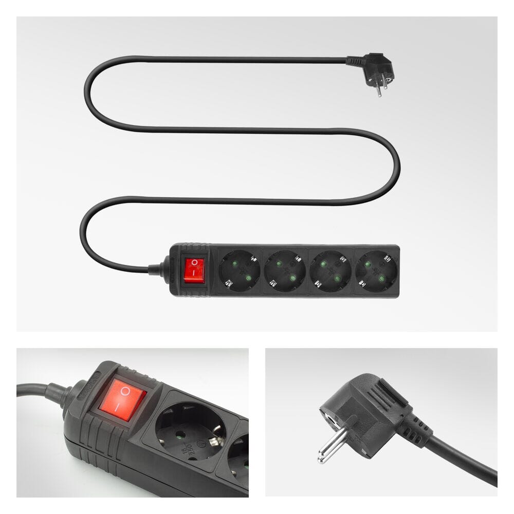 Act socket with switch, 4 sockets, 2 m, black