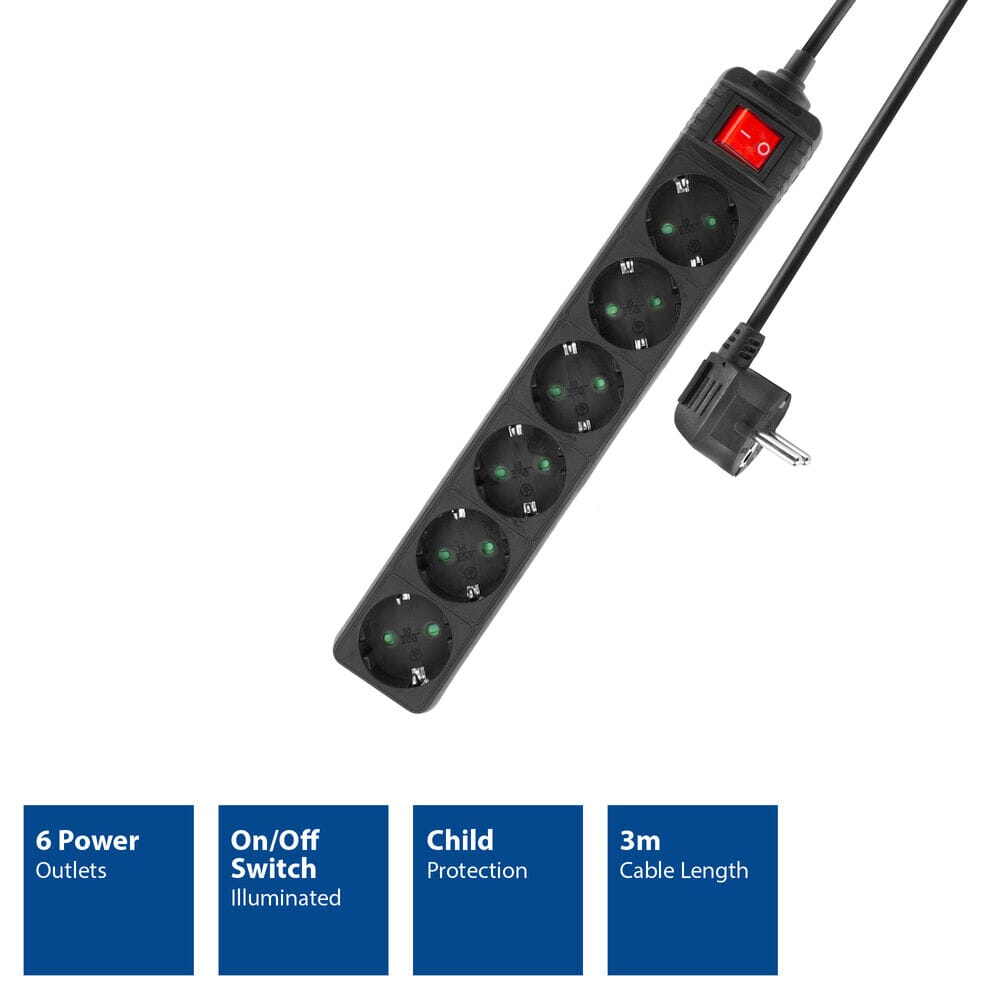ACTIONNEMENT ACTIVER avec un interrupteur lumineux, 6 douilles, 3 m