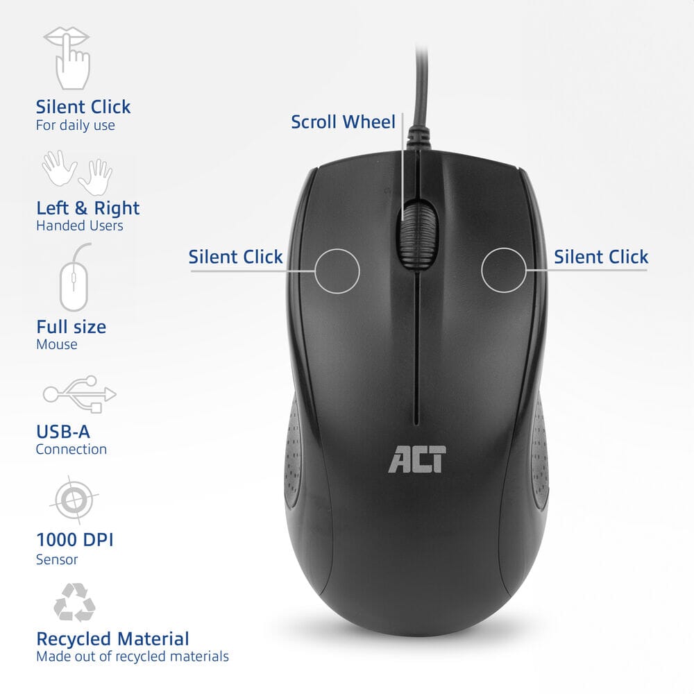 Act Connectivity Wiled Full Size Optical Mouse