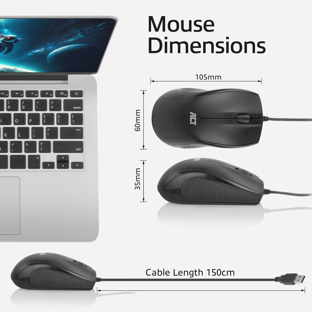 Act Connectivity Wiled Full Size Optical Mouse