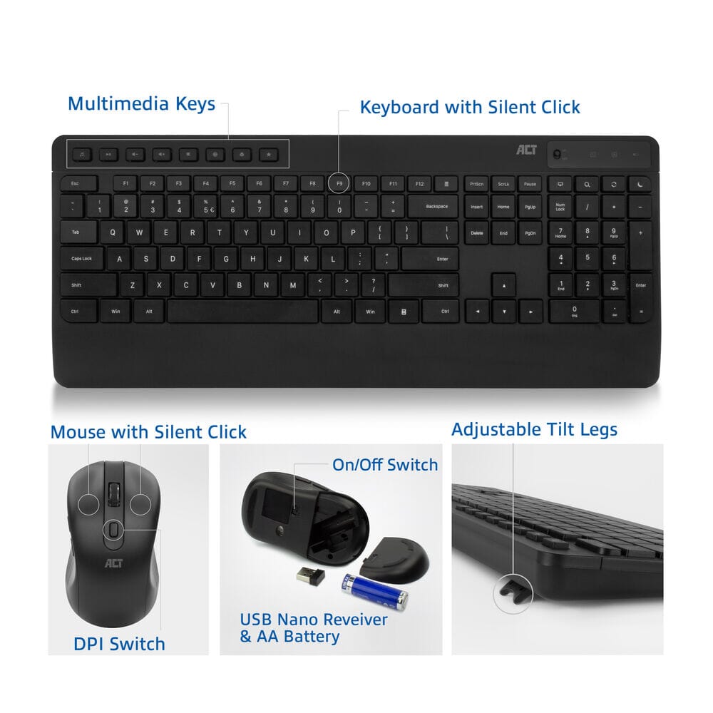 Act Wireless Keyboard and Mouse Bundle (Qwerty)