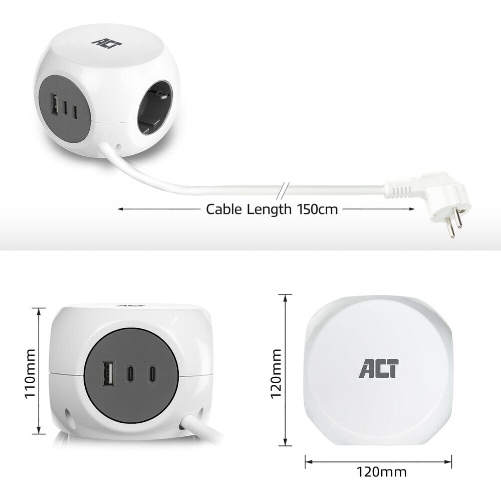 AKT CUBE STREP CUBE se 3 zásuvkami (typ F), 30W PD