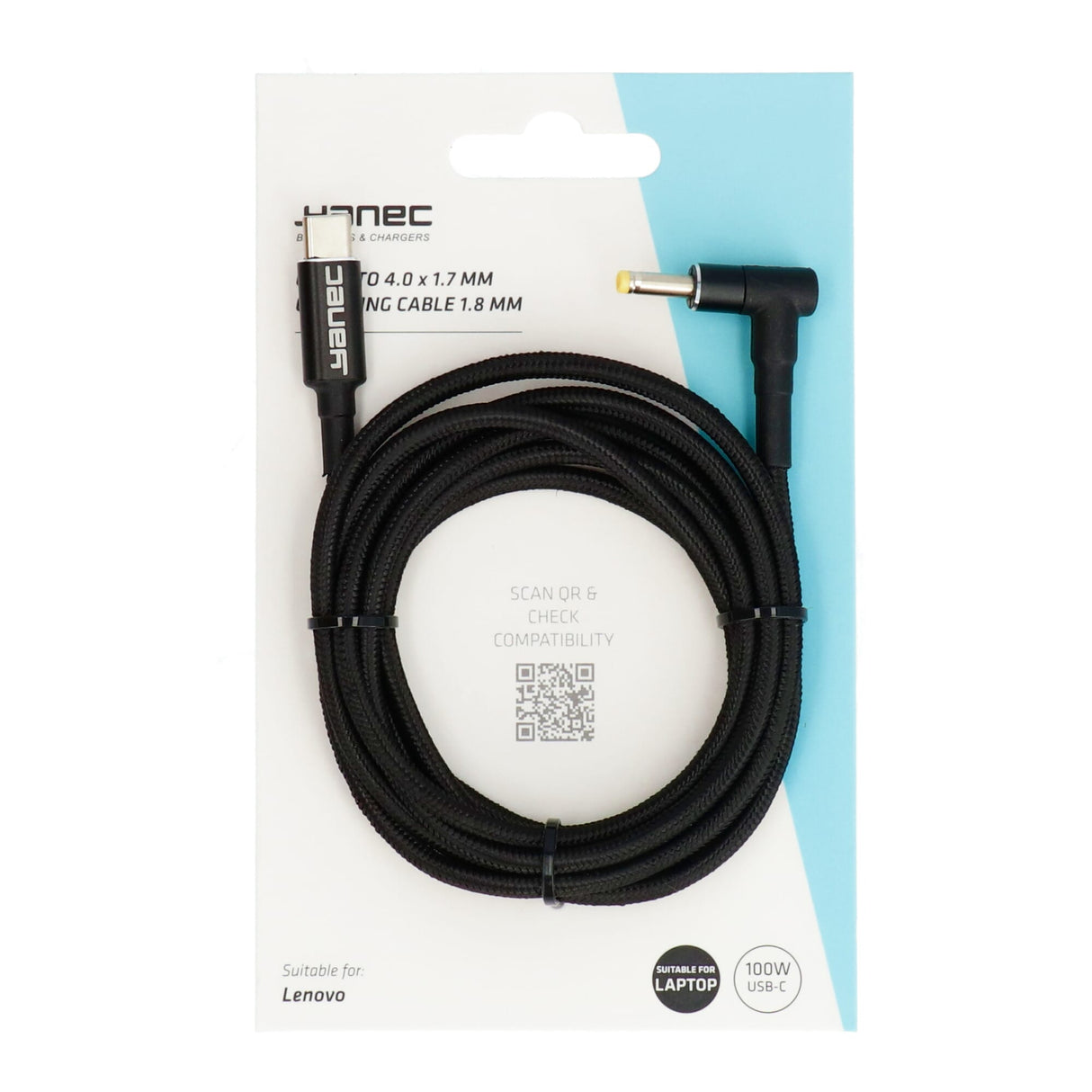 Yanec USB-C - 4,0 x 1,7 mm latauskaapeli 1,8 m