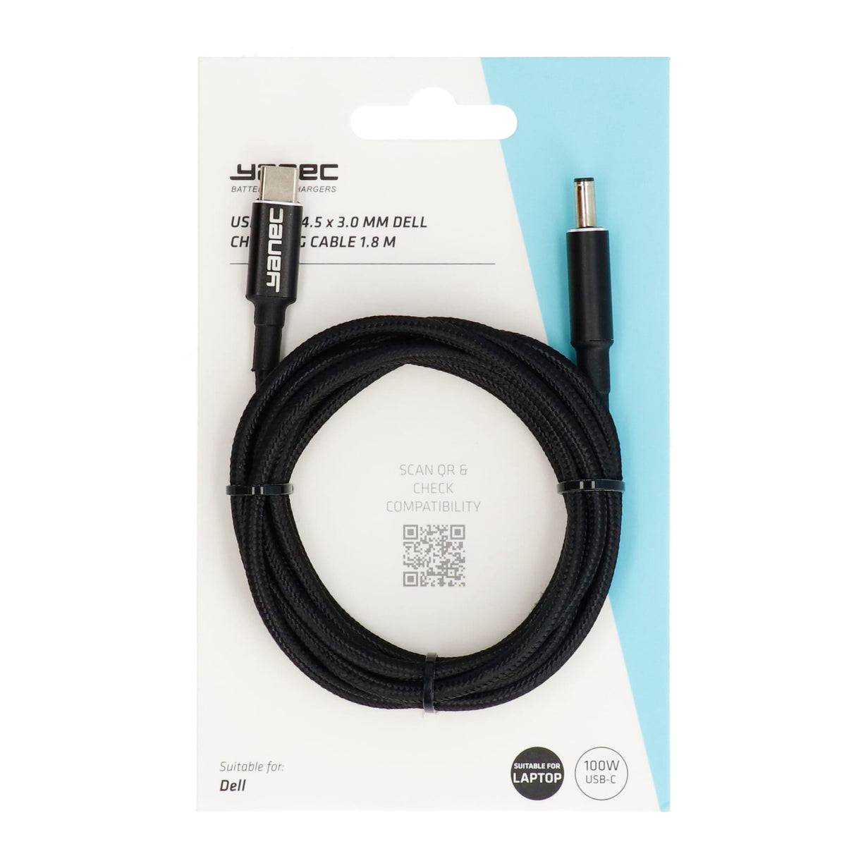 Yanec USB-C til 4,5 x 3,0 mm Dell ladekabel 1,8m