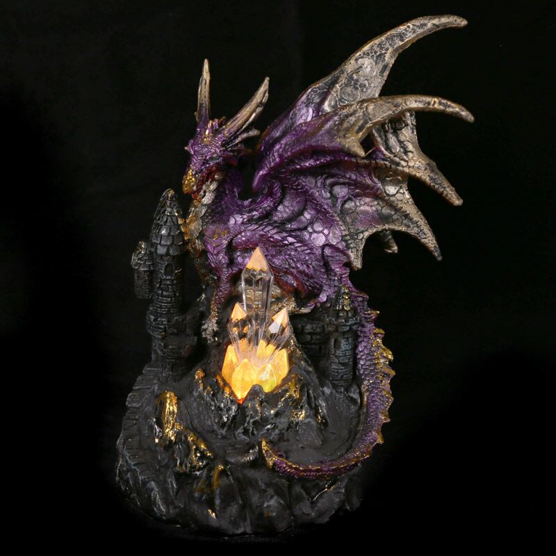 Dark legends dragon on castle led crystal